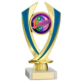 GOLD/BLUE 'DIAMOND' HOLDER ASSEMBLED ON MARBLE (2in CENTRE) - 6.75in